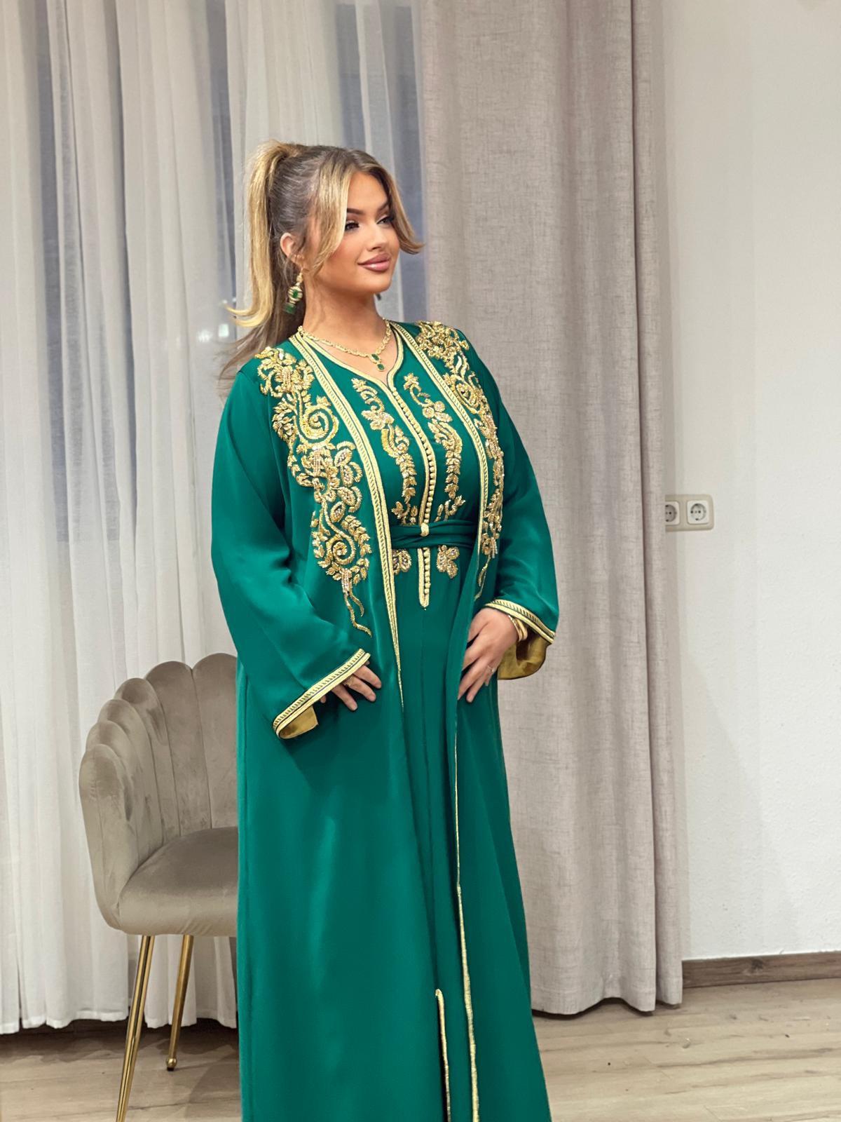 Kimono Caftan Dalia/ Grün, Gold