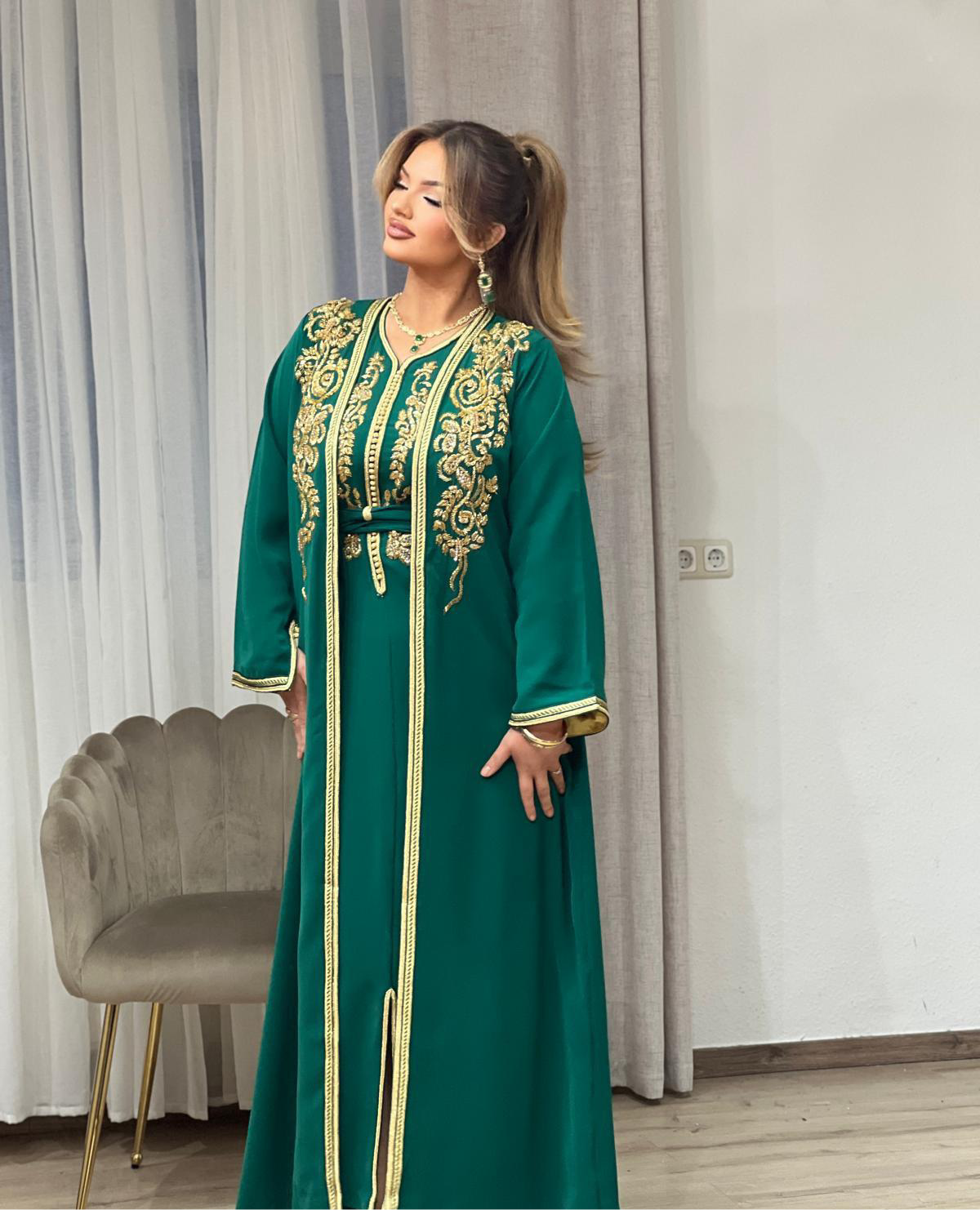 Kimono Caftan Dalia/ Grün, Gold